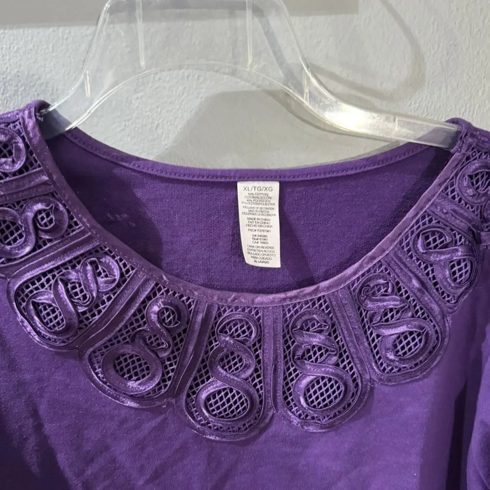 Avon Soutache Embroidery Purple Long Sleeve Tshirt Top Size Women's XL - Picture 13 of 13